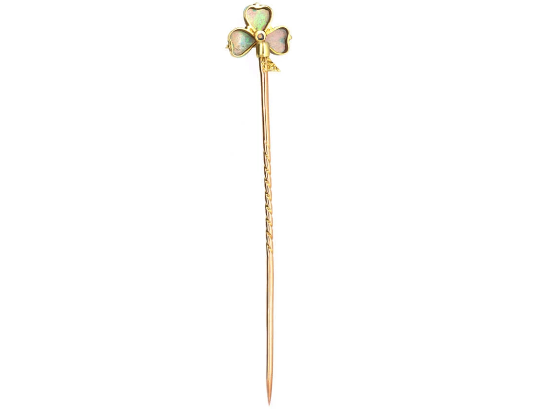 Edwardian 15ct Gold , Opal & Pearl Shamrock Tie Pin 5 Edwardian 15ct Gold , Opal & Pearl Shamrock Tie Pin - Image 3