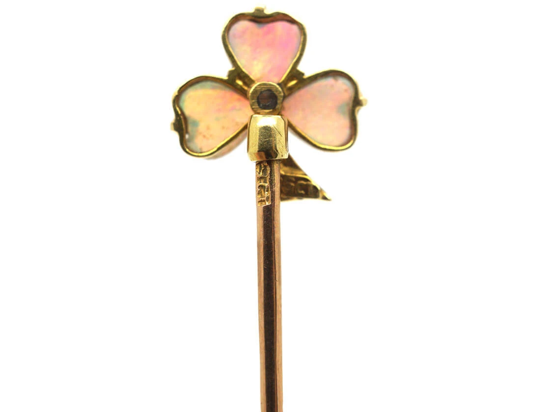 Edwardian 15ct Gold , Opal & Pearl Shamrock Tie Pin 6 Edwardian 15ct Gold , Opal & Pearl Shamrock Tie Pin - Image 4