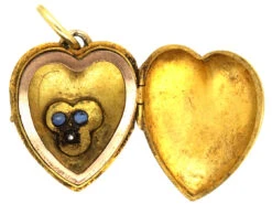 Victorian 15ct Gold Heart Shaped Locket Set With Sapphires & A Diamond 12 Victorian 15ct Gold Heart Shaped Locket Set With Sapphires & A Diamond -Antique Jewellery Company DSC06142