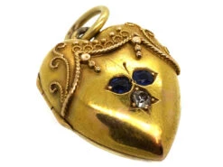 Victorian 15ct Gold Heart Shaped Locket Set With Sapphires & A Diamond 11 Victorian 15ct Gold Heart Shaped Locket Set With Sapphires & A Diamond -Antique Jewellery Company DSC06144