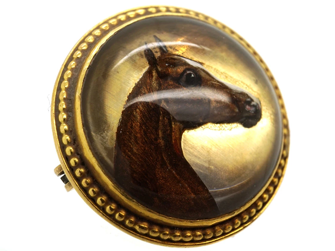 Victorian 18ct Gold & Reverse Intaglio Rock Crystal Brooch Of A Horse’s Head 4 Victorian 18ct Gold & Reverse Intaglio Rock Crystal Brooch Of A Horse’s Head - Image 2