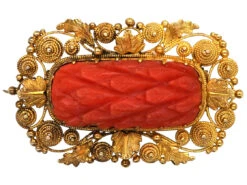 Georgian 18ct Gold & Pineapple Cut Coral Brooch