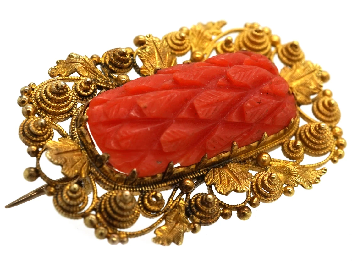 Georgian 18ct Gold & Pineapple Cut Coral Brooch 4 Georgian 18ct Gold & Pineapple Cut Coral Brooch - Image 2