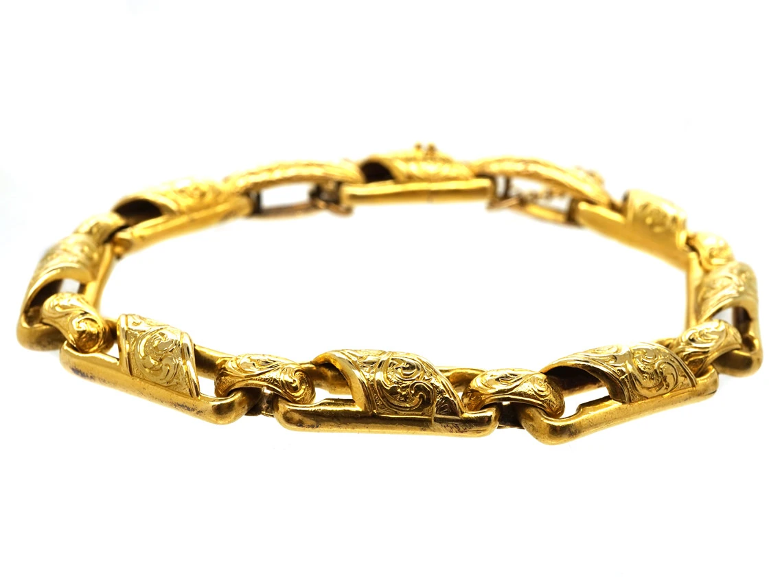 Early Victorian 15ct Gold Engraved Bracelet 4 Early Victorian 15ct Gold Engraved Bracelet - Image 2