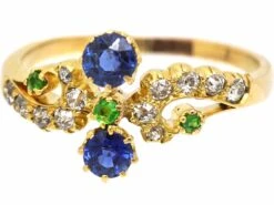 Edwardian 18ct Gold Twist Ring Set With Sapphires, Diamonds & Green Garnets -Antique Jewellery Company DSC06161 scaled 1