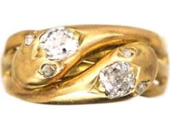 Edwardian 18ct Gold Double Snake Ring Set With Old Mine Cut Diamonds
