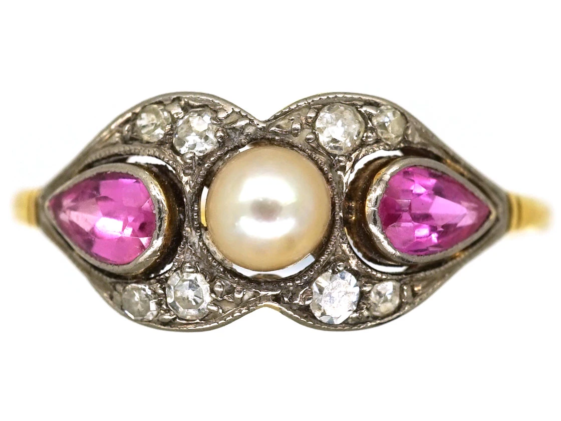 Edwardian 18ct Gold, Platinum, Pink Sapphire & Diamond Ring 3 Edwardian 18ct Gold, Platinum, Pink Sapphire & Diamond Ring