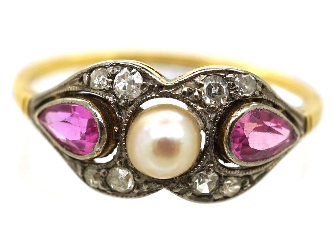 Edwardian 18ct Gold, Platinum, Pink Sapphire & Diamond Ring 5 Edwardian 18ct Gold, Platinum, Pink Sapphire & Diamond Ring - Image 3