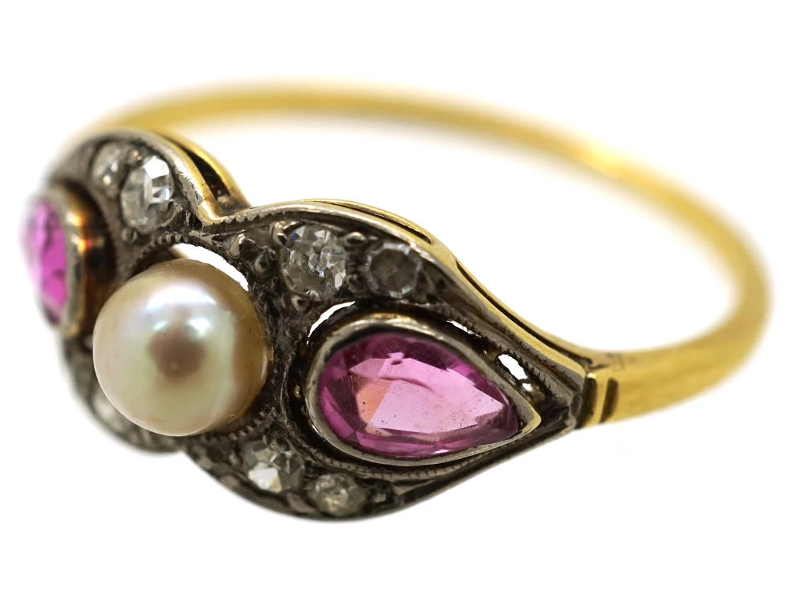 Edwardian 18ct Gold, Platinum, Pink Sapphire & Diamond Ring 10 Edwardian 18ct Gold, Platinum, Pink Sapphire & Diamond Ring - Image 8