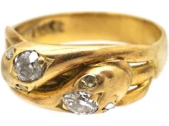 Edwardian 18ct Gold Double Snake Ring Set With Old Mine Cut Diamonds -Antique Jewellery Company DSC06193 scaled 1
