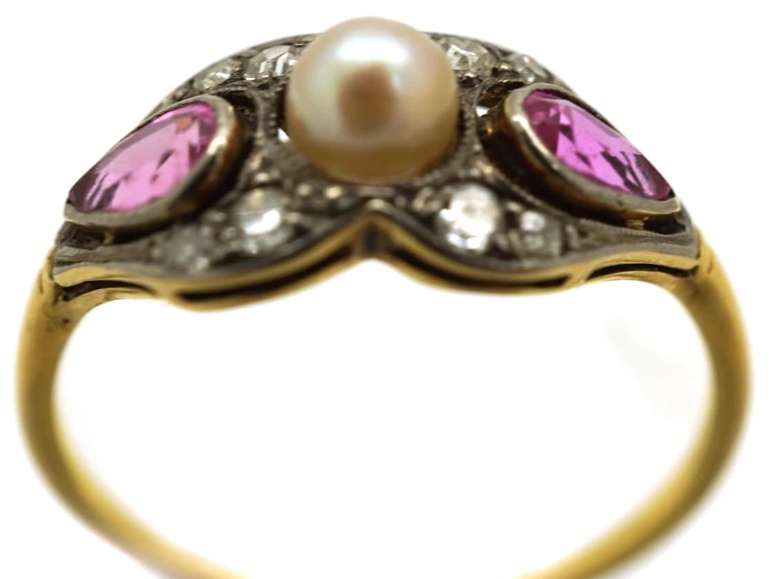 Edwardian 18ct Gold, Platinum, Pink Sapphire & Diamond Ring 6 Edwardian 18ct Gold, Platinum, Pink Sapphire & Diamond Ring - Image 4
