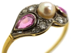 Edwardian 18ct Gold, Platinum, Pink Sapphire & Diamond Ring 14 Edwardian 18ct Gold, Platinum, Pink Sapphire & Diamond Ring -Antique Jewellery Company DSC06197