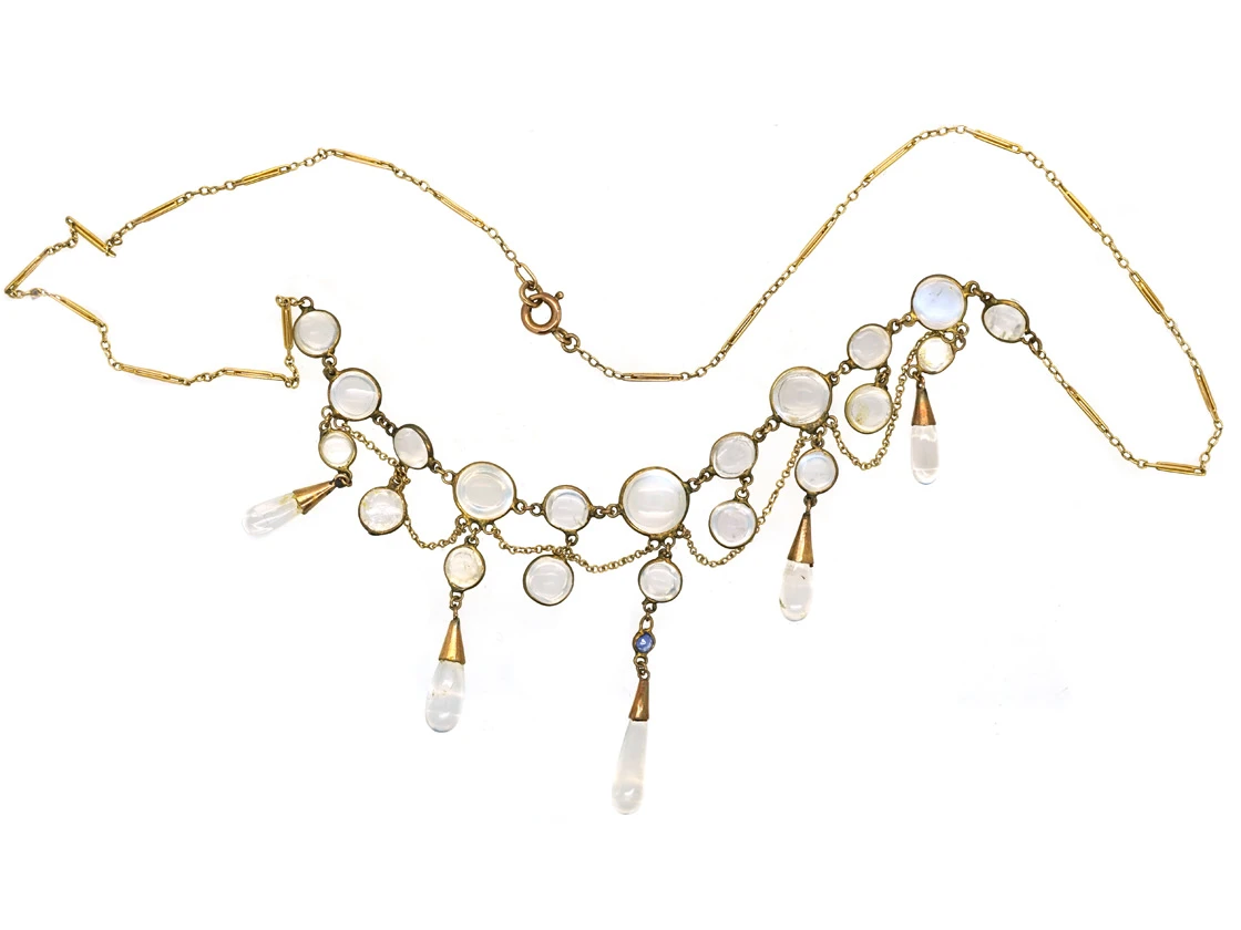 Edwardian 15ct Gold, Moonstone & Sapphire Necklace 4 Edwardian 15ct Gold, Moonstone & Sapphire Necklace - Image 2
