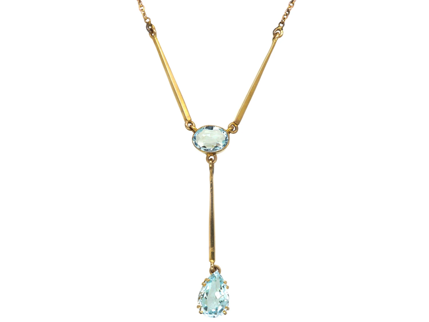 Art Deco 9ct Gold & Aquamarine Necklace 3 Art Deco 9ct Gold & Aquamarine Necklace