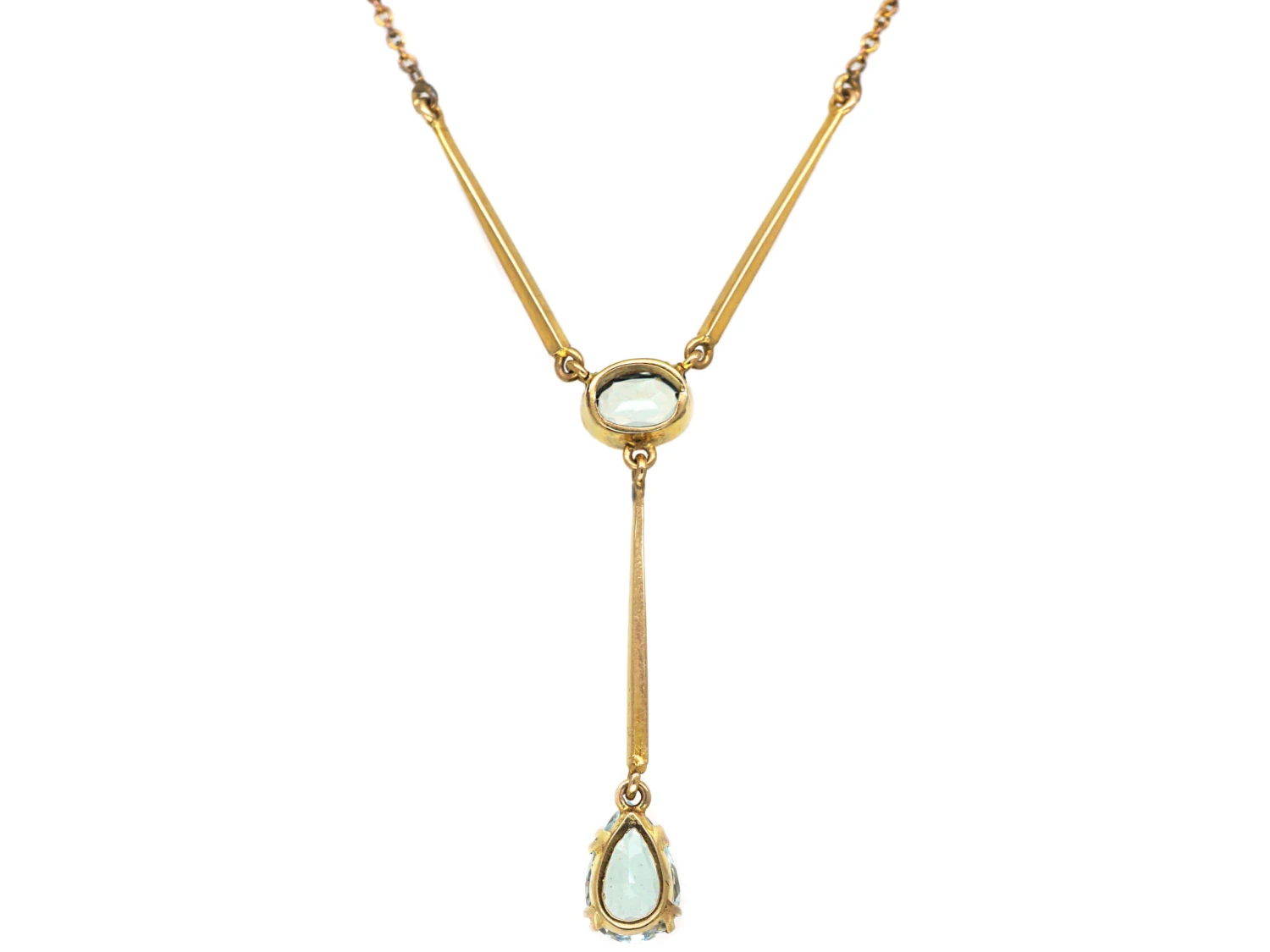 Art Deco 9ct Gold & Aquamarine Necklace 4 Art Deco 9ct Gold & Aquamarine Necklace - Image 2