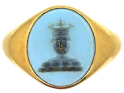 Edwardian 18ct Gold Signet Ring Set With Banded Onyx With Intaglio Of A Crowned Duke
