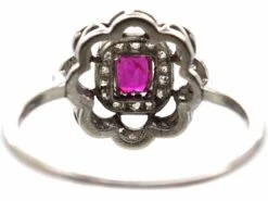 Edwardian Platinum, Ruby & Diamond Cluster Ring -Antique Jewellery Company DSC06309 scaled 1