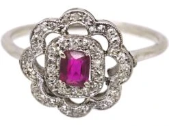 Edwardian Platinum, Ruby & Diamond Cluster Ring -Antique Jewellery Company DSC06319 scaled 1