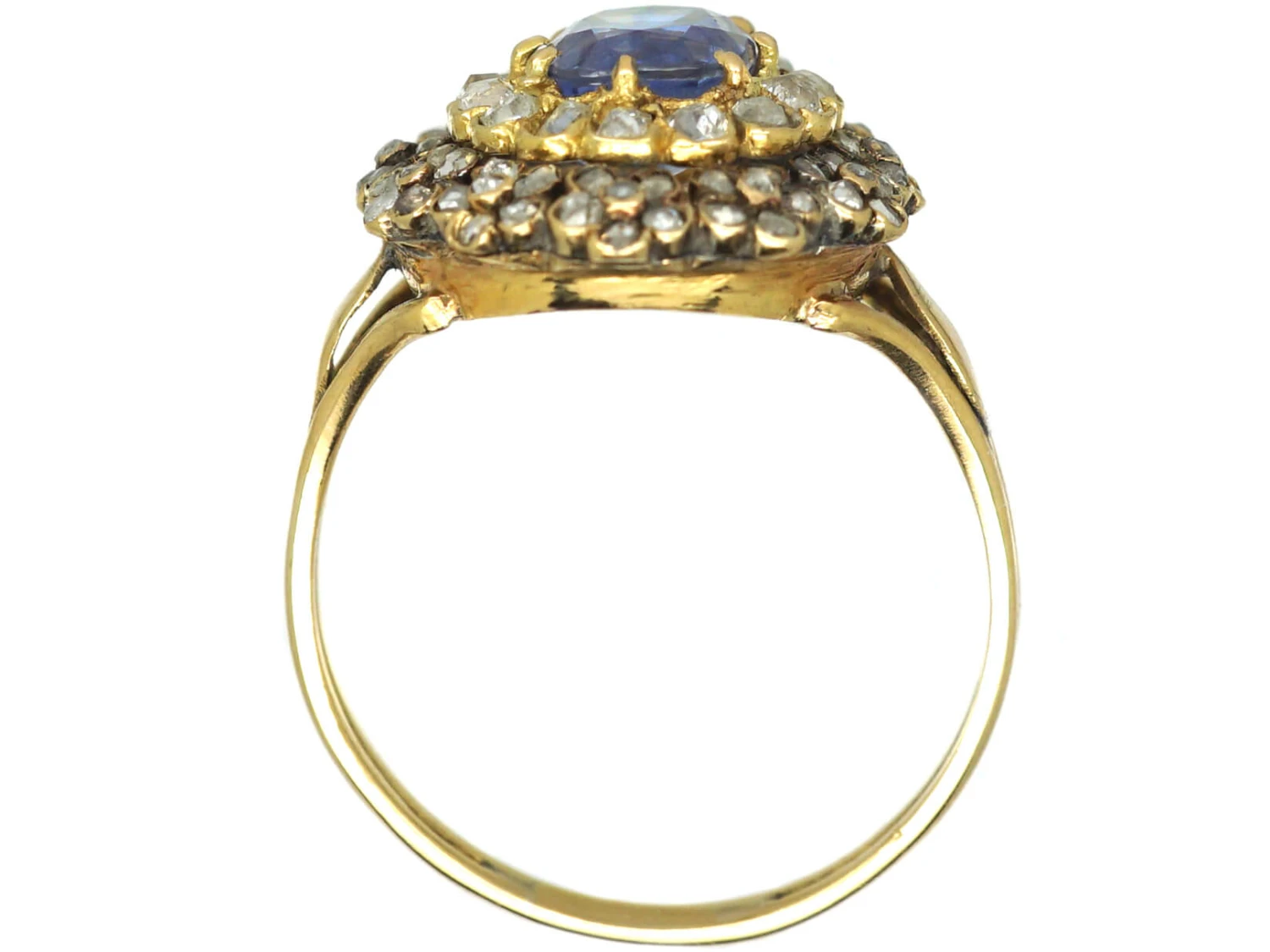 Edwardian 18ct Gold, Sapphire & Diamond Cluster Ring With Tiny Flower Motifs Around The Edge 4 Edwardian 18ct Gold, Sapphire & Diamond Cluster Ring With Tiny Flower Motifs Around The Edge - Image 2
