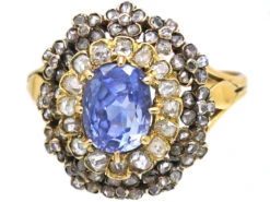 Edwardian 18ct Gold, Sapphire & Diamond Cluster Ring With Tiny Flower Motifs Around The Edge 13 Edwardian 18ct Gold, Sapphire & Diamond Cluster Ring With Tiny Flower Motifs Around The Edge -Antique Jewellery Company DSC06361 1