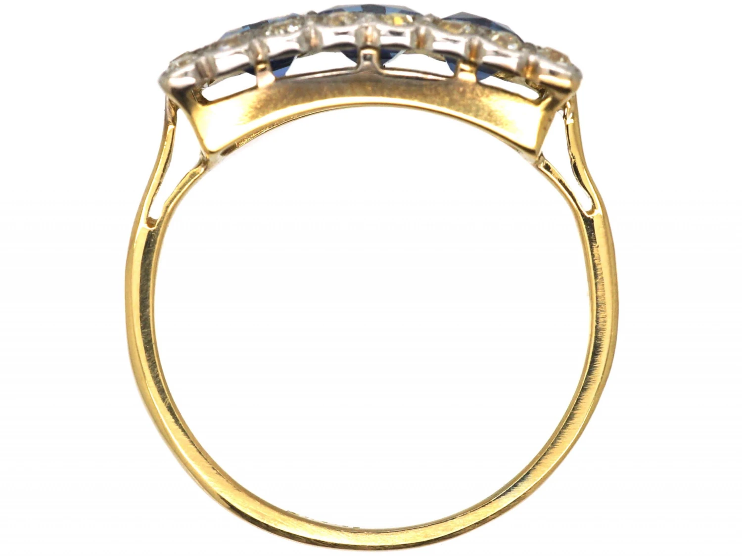 Art Deco 18ct & Platinum, Three Stone French Cut Sapphire & Diamond Ring 5 Art Deco 18ct & Platinum, Three Stone French Cut Sapphire & Diamond Ring - Image 3