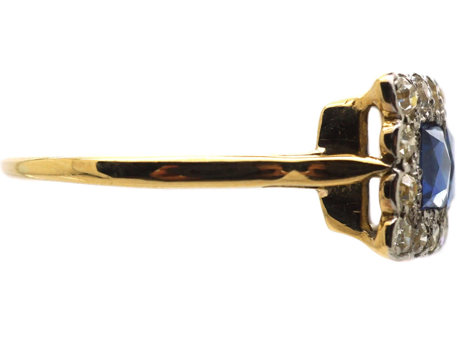 Art Deco 18ct & Platinum, Three Stone French Cut Sapphire & Diamond Ring 7 Art Deco 18ct & Platinum, Three Stone French Cut Sapphire & Diamond Ring - Image 5