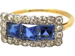 Art Deco 18ct & Platinum, Three Stone French Cut Sapphire & Diamond Ring 13 Art Deco 18ct & Platinum, Three Stone French Cut Sapphire & Diamond Ring -Antique Jewellery Company DSC06440 scaled 1