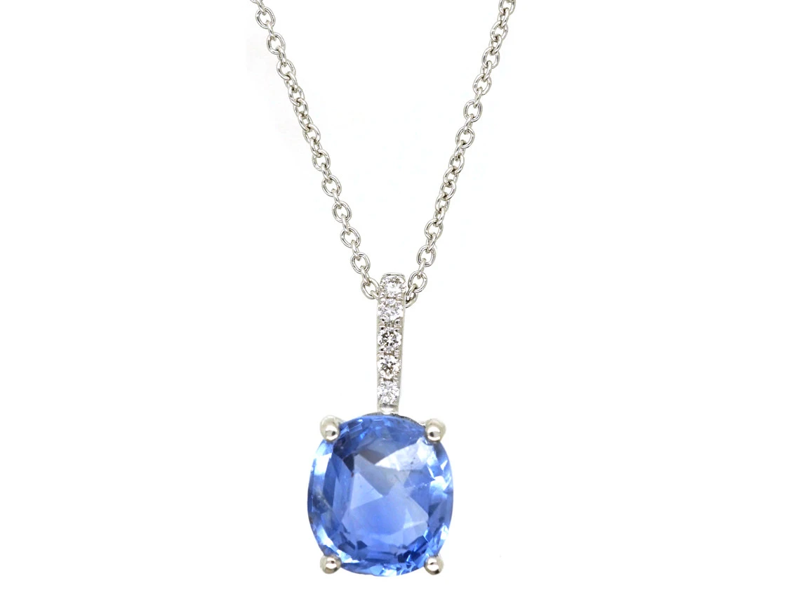 Ceylon Sapphire & Diamond Pendant On 18ct White Gold Chain 3 Ceylon Sapphire & Diamond Pendant On 18ct White Gold Chain