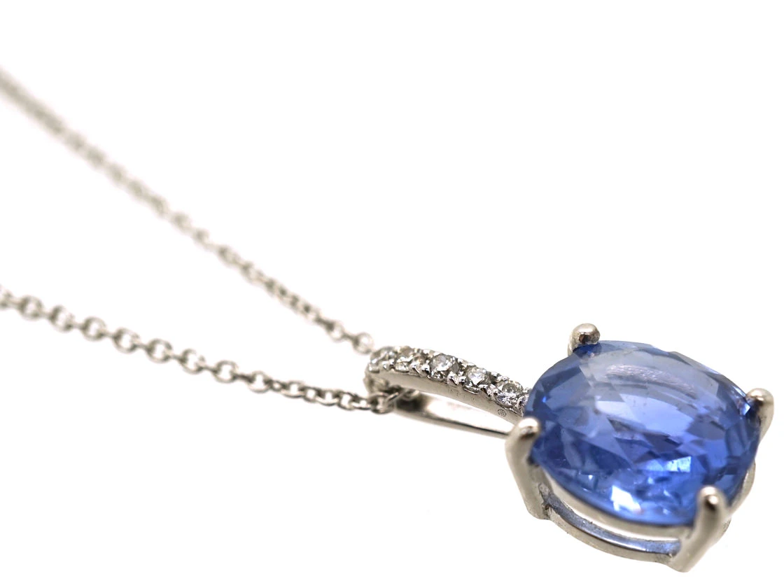 Ceylon Sapphire & Diamond Pendant On 18ct White Gold Chain 5 Ceylon Sapphire & Diamond Pendant On 18ct White Gold Chain - Image 3