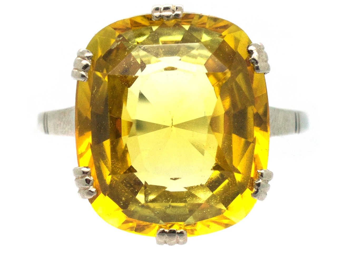 Art Deco Yellow Sapphire & White Gold Ring 3 Art Deco Yellow Sapphire & White Gold Ring