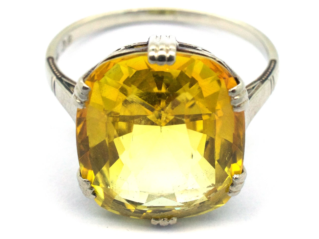 Art Deco Yellow Sapphire & White Gold Ring 8 Art Deco Yellow Sapphire & White Gold Ring - Image 6