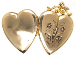 Edwardian 9ct Back & Front & Split Pearls Heart Locket With Lily Of The Valley Motif 9 Edwardian 9ct Back & Front & Split Pearls Heart Locket With Lily Of The Valley Motif -Antique Jewellery Company DSC06592