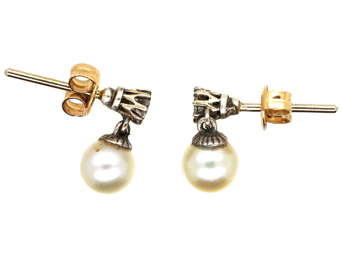 Edwardian Natural Saltwater Pearl & Diamond Earrings 5 Edwardian Natural Saltwater Pearl & Diamond Earrings - Image 3