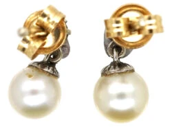 Edwardian Natural Saltwater Pearl & Diamond Earrings 12 Edwardian Natural Saltwater Pearl & Diamond Earrings -Antique Jewellery Company DSC06611