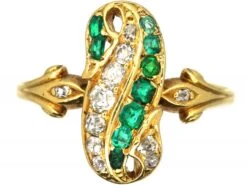 Victorian 18ct Gold Twist Ring Set With Emeralds & Diamonds