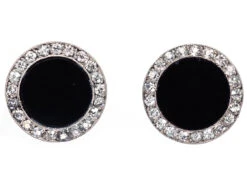 Art Deco Diamond & Onyx Round Earrings