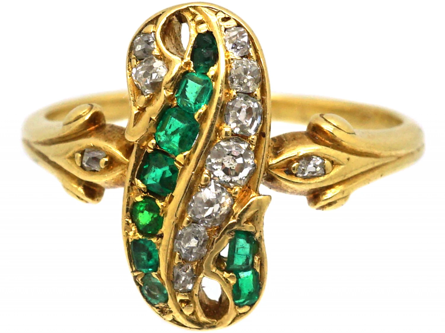 Victorian 18ct Gold Twist Ring Set With Emeralds & Diamonds 8 Victorian 18ct Gold Twist Ring Set With Emeralds & Diamonds - Image 6