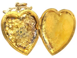 9ct Back & Front, Gold Turquoise & Natural Split Pearl Heart Shaped Locket -Antique Jewellery Company DSC06671