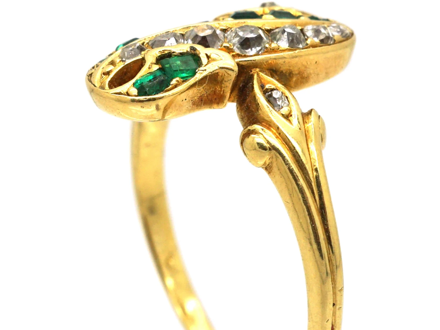 Victorian 18ct Gold Twist Ring Set With Emeralds & Diamonds 4 Victorian 18ct Gold Twist Ring Set With Emeralds & Diamonds - Image 2