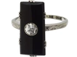 Art Deco 18ct White Gold, Onyx & Diamond Rectangular Shaped Ring 11 Art Deco 18ct White Gold, Onyx & Diamond Rectangular Shaped Ring -Antique Jewellery Company DSC06673 scaled 1