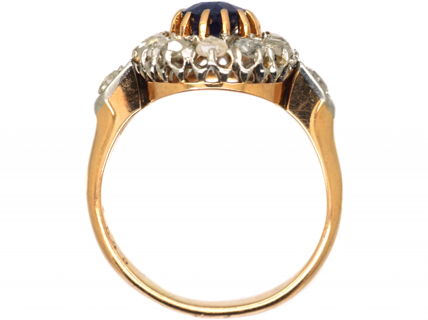 French Import Early 20th Century 18ct Gold, Rose Diamond & Sapphire Oval Cluster Ring 5 French Import Early 20th Century 18ct Gold, Rose Diamond & Sapphire Oval Cluster Ring - Image 3