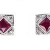 18ct White Gold Ruby ​& Diamond Square Earrings