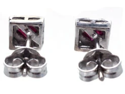 18ct White Gold Ruby ​& Diamond Square Earrings -Antique Jewellery Company DSC06691