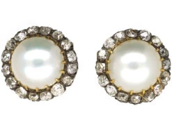 Edwardian Large 18ct Gold Pearl & Diamond Cluster Earrings