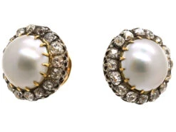 Edwardian Large 18ct Gold Pearl & Diamond Cluster Earrings -Antique Jewellery Company DSC06704