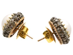 Edwardian Large 18ct Gold Pearl & Diamond Cluster Earrings -Antique Jewellery Company DSC06705