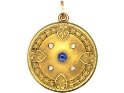 Early 20th Century Round Locket Set With A Sapphire & Diamonds