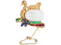 18ct Gold Gem Set Swan Brooch