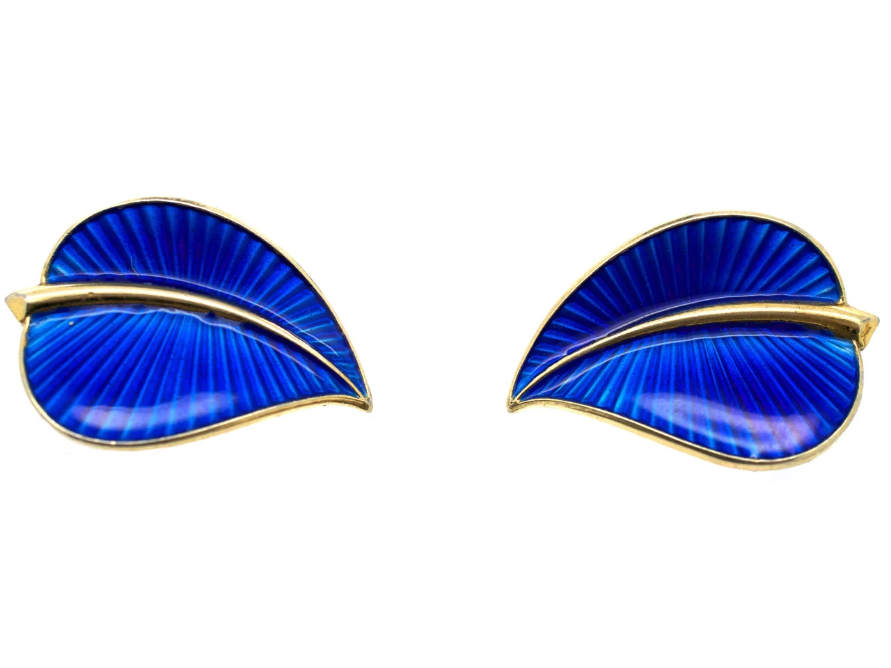 Silver Gilt Norwegian Blue Enamel Clip On Leaf Earrings 4 Silver Gilt Norwegian Blue Enamel Clip On Leaf Earrings - Image 2