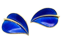 Silver Gilt Norwegian Blue Enamel Clip On Leaf Earrings 10 Silver Gilt Norwegian Blue Enamel Clip On Leaf Earrings -Antique Jewellery Company DSC06724